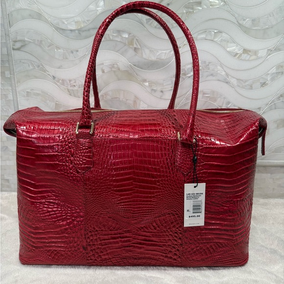 NWT Brahmin Weekender in Merlot Elegant Red Crocodile-Embossed Tote Bag - Picture 2 of 10